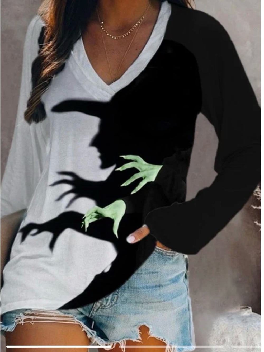 Wicked Broadway Silhouette V-Neck Long Sleeve Top